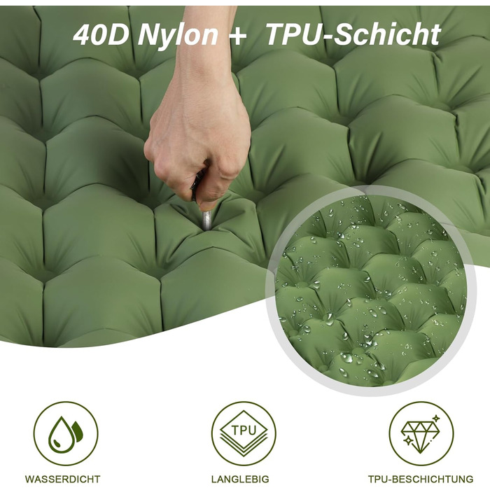 Надувний килимок для кемпінгу Isomatte 10см, самонадувний, з насосом, для туризму та відпочинку на природі (двоспальний, зелений)