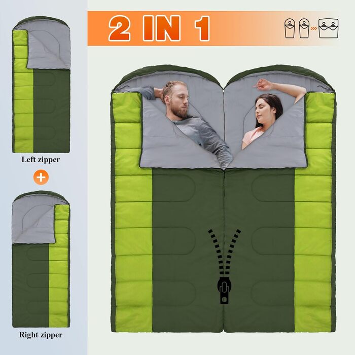 Сплячий мішок Outdoor для дорослих, машинного прання, зимовий, водонепроникний, 3-4 сезони, з компресійним мішком, для кемпінгу, піших прогулянок, подорожей, 0°C-Комфорт, Чорний (10°C-Комфорт Оливковий, 220x85CM-L)