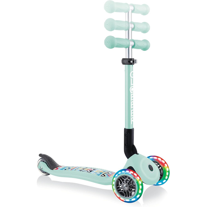 Самокат трьохколісний GLOBBER Junior Fantasy Lights складний, колеса 120/80 мм, ABEC 5, LED-підсвітка, м'ятний колір