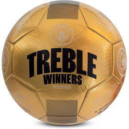 Футбольний м’яч Manchester City Treble Winners, розмір 5, ліцензія Hy-Pro, колекційна версія, міцний ПВХ, золота підписна серія, для фанатів та гравців