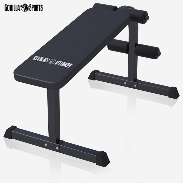 Тренажер для преса та спини GORILLA SPORTS® (скамья для скручиваний), 120x67x49–63 см, сталевий каркас, фіксація ніг, до 150 кг