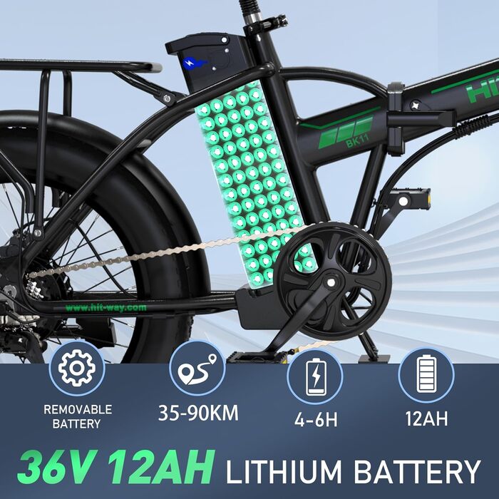 Електровелосипед HITWAY 20'' Fat Tire, складаний, акумулятор 36В 12А·год / 48В 15А·год, запас ходу до 100 км, 7 швидкостей, для міста та бездоріжжя