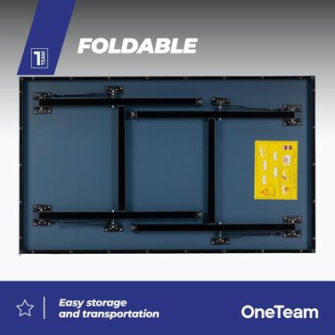 Стол для пінг-понгу OneTeam для гри в приміщенні з сіткою та складними панелями, 2 відділення для м'ячів та ракеток, транспортні ролики з фіксацією (OT-MTI-01)