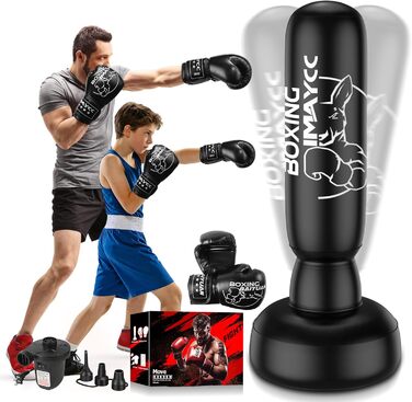 Боксерський мішок стоячий для дорослих 180 см, чорний. Зручний для початківців (чоловіки та жінки). В комплекті: рукавички та насос. Підходить для боксу, кікбоксингу, муай-тай, ММА, боксерських тренувань.