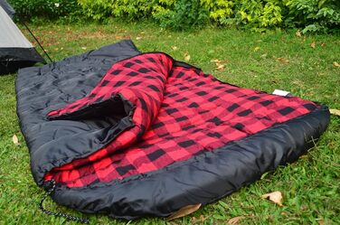Спальний мішок Baumwoll-Flanell для дорослих, 100% бавовняний, для кемпінгу, піших прогулянок, подорожей з рюкзаком, легкий, 3-4 сезони (Чорний/Червоний, 2.8 кг)