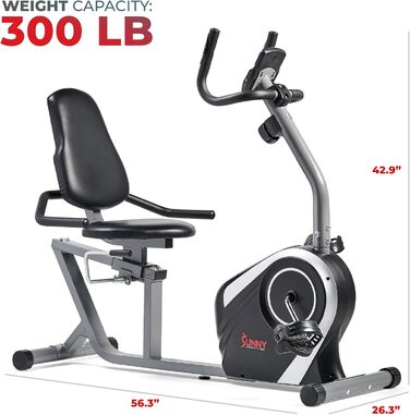 Магнітний велотренажер Sunny Health & Fitness SF-RB4616S для дому, 8 рівнів навантаження, LCD-монітор, вимірювання пульсу, до 136 кг