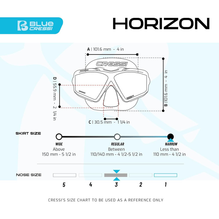 Маска для снорклінгу та дайвінгу Cressi Horizon Unisex з 4 окремими лінзами та трубкою Scilla Top Dry. Чорний/Синій колір.