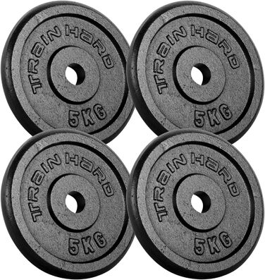 Train Hard набір дисків для штанги 20 кг, чавунні, отвір 30/31 мм, гантельні млинці, вага 5x4 кг