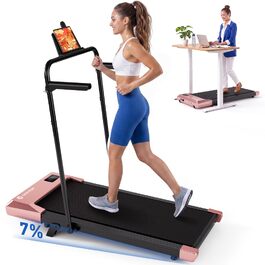 Бігова доріжка DeerRun Walking Pad з нахилом 6% для дому та офісу, компактне підстільне Laufband з LED-дисплеєм, пультам та підтримкою додатка, до 136 кг, світло-рожева