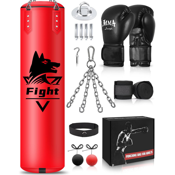 Боксерський мішок підвісний, комплект (без наповнювача) для дорослих з боксерськими рукавичками та аксесуарами. Міцний мішок з мікрофібри для кікбоксингу, фітнесу, ММА, греплінгу, муай-тай, карате.