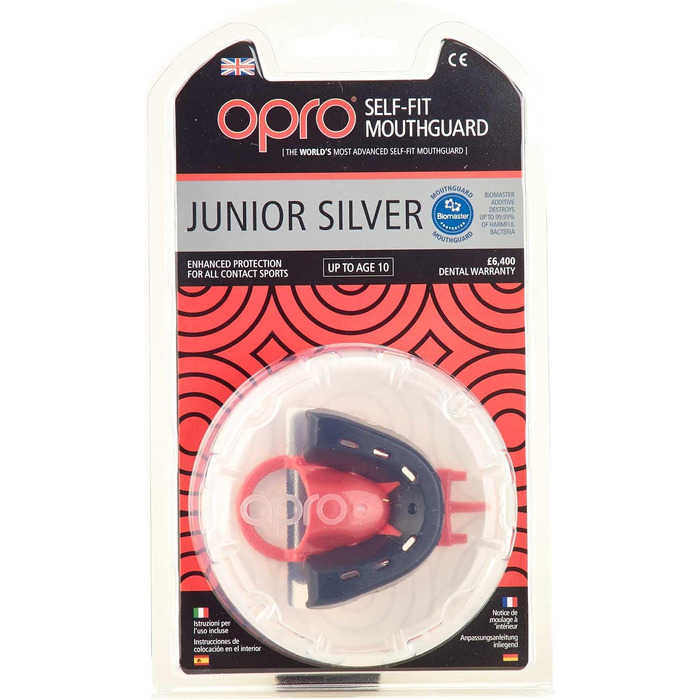 Капа OPRO Silver для регбі, хокею, ММА, боксу, баскетболу та інших контактних видів спорту, чорна, дитяча (розмір Junior)