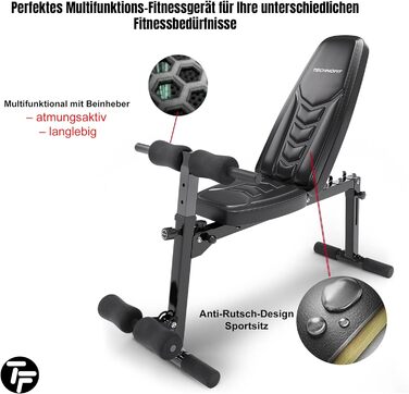 Універсальна складана лавка Technofit для тренувань, регульована спинка, лавка для жиму, для дому, антиковзні ніжки, з бенч-керлером