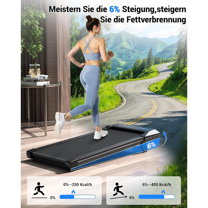 Бігова доріжка DeerRun Walking Pad з ухилом 6%, для дому та офісу, з додатком, LED-дисплеєм, пультом ДУ, до 136 кг, матово-чорна