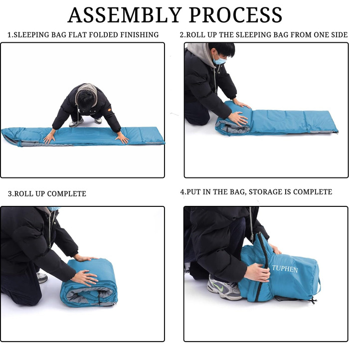 Спальний мішок 3-4 сезони для дорослих та дітей, 86.61''x31.49'', водонепроникний, для кемпінгу та подорожей, блакитно-сірий