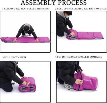 Спальний мішок 3-4 сезони для дорослих та дітей - легкий, водонепроникний, для кемпінгу та подорожей (86.61''x31.49'', фіолетово-сірий)