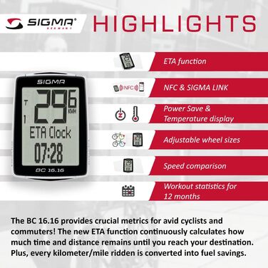 Велокомп’ютер Sigma Sport BC 16.16 STS, 16 функцій, бездротовий, чорний