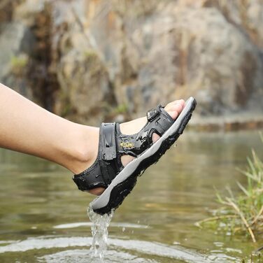 Чоловічі сандалі з натуральної шкіри для трекінгу та пляжу. Легкі, дихаючі сандалі для активного відпочинку та літніх прогулянок. Розмір 41 EU, чорний колір.