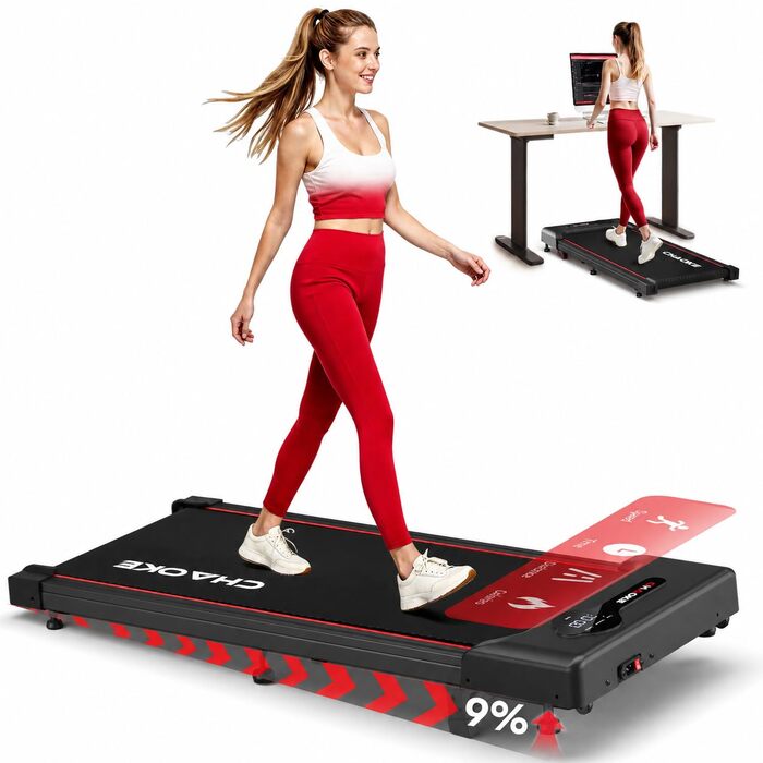 Бігова доріжка CHAOKE Walking Pad з нахилом 9%, до 10 км/год для дому та офісу, двигун 2.75 к.с., навантаження до 150 кг, 12 HIIT-програм та пульт керування (Колір: Містичний морський синій)