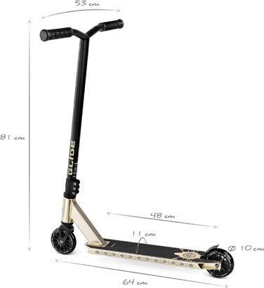Трюковий самокат Glide Freestyle, алюмінієва дека 6061, колеса 100 мм, підшипники ABEC 9, вантажопідйомність 100 кг, вага 3,3 кг