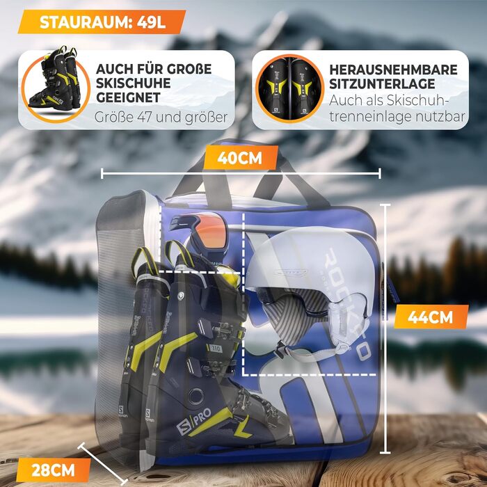 Сумка для лижних черевиків з відділенням для шолома, міцна, водонепроникна, 49L, блакитна