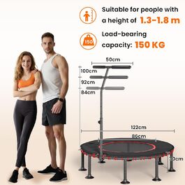 Трамплін для фітнесу LIFERUN Indoor з бортиком | До 150 кг | 3 регульовані ручки | Без монтажу | 102/122 см | Для дітей та дорослих | Гнучкі пружини | Для дому