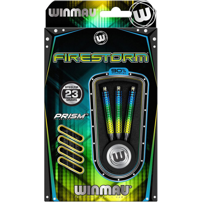 Дротики для дартсу WINMAU Firestorm, професійні, вольфрамові, 23 г, з оперенням і стержнями, стілтіп
