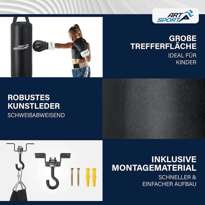 Боксерський мішок ArtSport® для дітей з рукавичками та бинтами - 8 кг, з кріпленням, від 6 років
