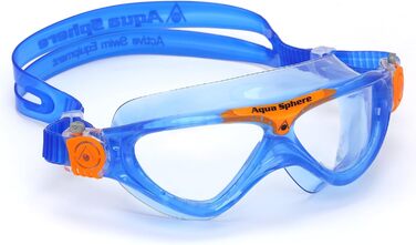Дитяча плавальна маска AQUASPHERE Vista JR для дітей від 6 років, з УФ-захистом, силіконовим ущільненням, антифог та захистом від протікань, для хлопчиків і дівчаток, синя та оранжева, прозора лінза
