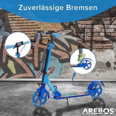 Самокат Arebos із LED-підсвіткою, складаний, регульований, з ременем для перенесення, ручним та ножним гальмом, для дітей і дорослих, до 100 кг