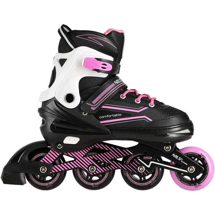 Жіночі роликові ковзани Nils ABEC7, регульовані, для дітей (чорно-рожеві, 39-42)