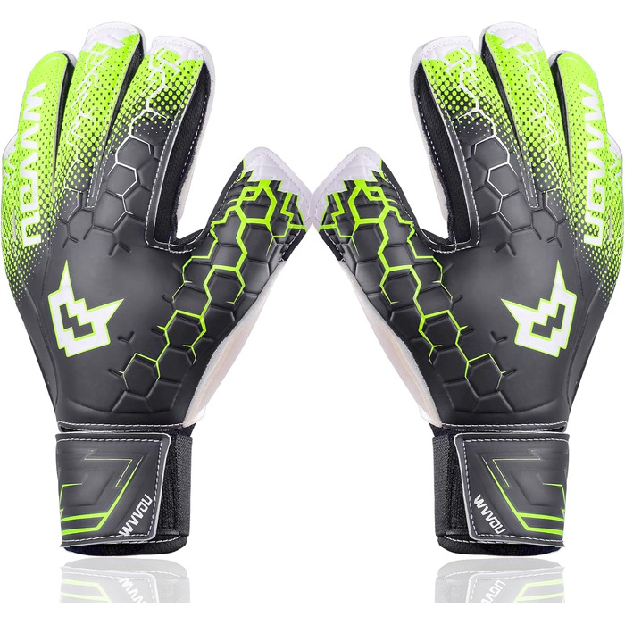 Воротарські рукавички WVVOU для дітей та дорослих, дитячі та юніорські, з технологією Fingersave, з гарним зчепленням для тренувань та ігор (8, чорний)