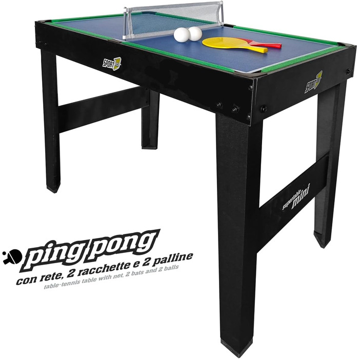 Мультиігровий стіл Sport1 Supertable Mini 5-в-1: футбол, хокей, більярд, теніс, керлінг, 97,5x48x69 см, з аксесуарами