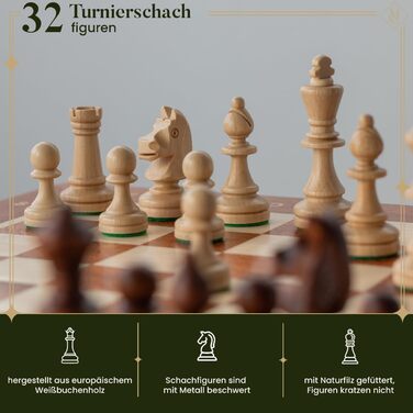 Шаховий набір Tournament NO. 7 | Master Of Chess | Розкішний шаховий стіл 50 см | Махагоні та Сикомор, високоякісне дерев'яне шахове дерево Staunton для всіх NO.7 Махагоні & Береза 50 см