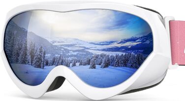 Дитяча лижна маска OutdoorMaster, сумісна з шоломом, для хлопчиків і дівчаток, 100% UV-захист, VLT 10%, біла оправа, сіра лінза
