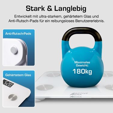Bluetooth вага Active Era з великим LED дисплеєм, 16 вимірювань, аналізатор складу тіла, індекс маси тіла (BMI), додаток для смартфона, біла