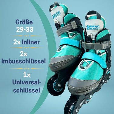 Дитячі ролики-інлайнери Best Sporting, 5-разове регулювання розміру, блакитні. Міцні та якісні інлайнери з гальмом, 4 колеса, розмір 29-33