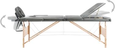 Масажний стіл vidaXL, 3-зонний, регульований, з чохлом, антрацит, 186x68 см, дерев'яний каркас, косметологічна, терапевтична кушетка