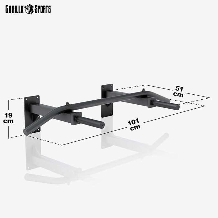 Турнік для підборіддя GORILLA SPORTS® настінний, 5 нековзних ручок, сталь, до 350 кг, з інструкцією та кріпленнями, чорний/білий