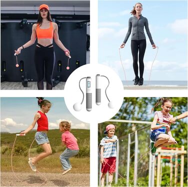 Стрибкове канат Flintronic з лічильником, регульований, з підшипниками та неслизькими ручками, інтелектуальний, з вагами для фітнесу, тренувань, боксу (#2 Сірий)