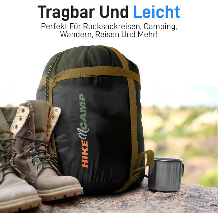 Спальний мішок SereneLife Mumienschlaф – легкий, теплий та водонепроникний для зими та холодних умов, ізоляція від -15 до 12 °C, гладкий блискавчик, компактний компресійний мішок, подушка для подорожей, для кемпінгу та відпочинку на природі (Real Tree)