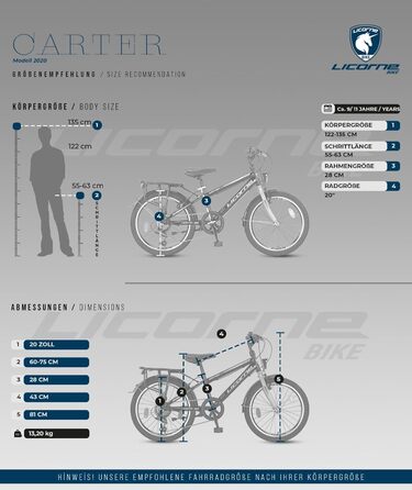 Дитячий гірський велосипед Licorne Bike Carter Premium 20 дюймів, 6-швидкісна Shimano, для хлопчиків та дівчаток