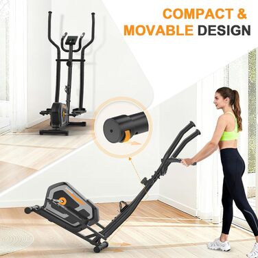 Еліптичний тренажер Crosstrainer 3-в-1 з LCD-монітором та регулюванням навантаження до 287 кг (Оранжевий + Чорний)