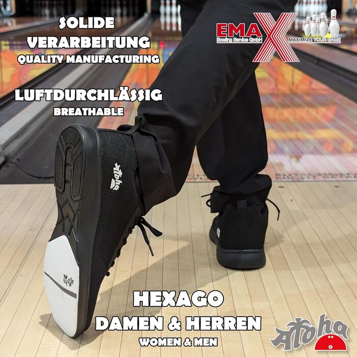 Жіноче/Чоловіче/Юнацьке взуття для боулінгу Aloha HexaGo – для правші та лівші, чорний, 38 EU