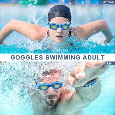 Окуляри для плавання дорослі та дитячі - антизапарні, HD-лінзи, захист від УФ, водонепроникний ущільнювач для тренувань, пляжу/басейну - зручна посадка, унісекс для чоловіків та жінок (2600-BLUE)