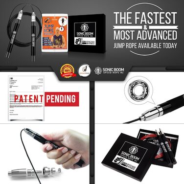 Скакалка для фітнесу Epitomie Fitness Sonic Boom M2, важена, з силіконовою ручкою, 360° обертів, 2 швидкісні троси, для дому, чорна