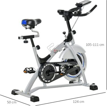 Велотренажер HOMCOM Speedbike для дому, 15 кг маховик, регульоване навантаження, LCD-монітор, до 180 кг, метал/ABS, сріблястий+чорний
