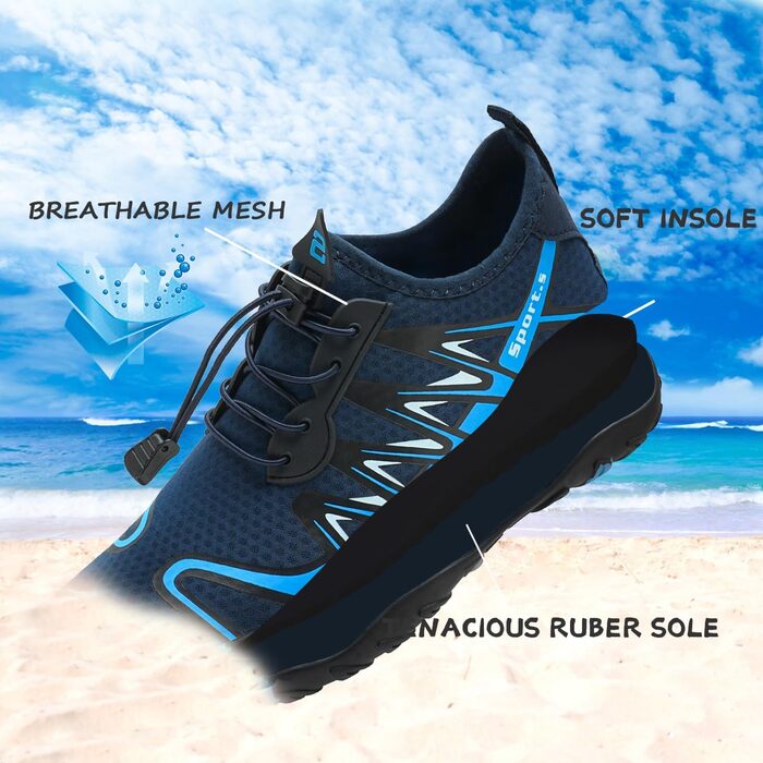 Водні шкарпетки WateLves: дихаючі, нековзні, для плавання та дайвінгу (44 EU, S901 Marineblau)