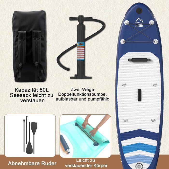 Надувний SUP Борд JUMMICO 330x80x15 см - 2-в-1 з каяком, веслом та аксесуарами (до 160 кг), для серфінгу, риболовлі, йоги, зелений/темно-синій