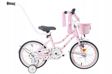 Дитячий велосипед 16 дюймів для дівчинки з ручкою-штовхачем, бічними колесами та кошиком Kimet