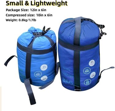 Спальний мішок для кемпінгу – 3 сезони, теплий та холодний клімат, легкий, простий у використанні, з компресійним мішком для дорослих та дітей, блакитний